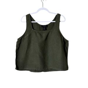 Tahari Womens Linen Tank Cami Size XL Lagom Artsy Beachy Green Minimalist‎ Boxy